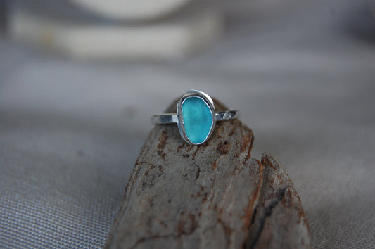 Aqua Blue Seaglass Ring (Size 6)