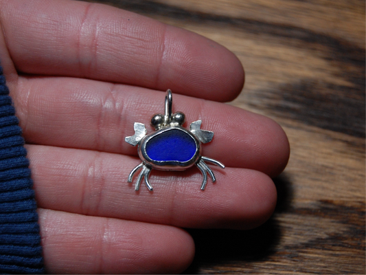 Cobalt Blue Seaglass Crab